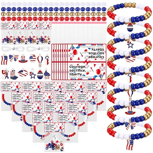 Soulchen 902 Pcs/24 Sets 4th of July Beads Bracelets Craft Kit Patriotic - style: 4th of July