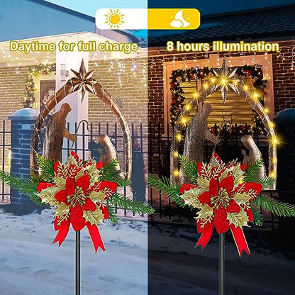 Moukeren 2 Pcs 3.5ft Nativity Scene Outdoor Light up Yard Stakes, Rustic - style: Rustic