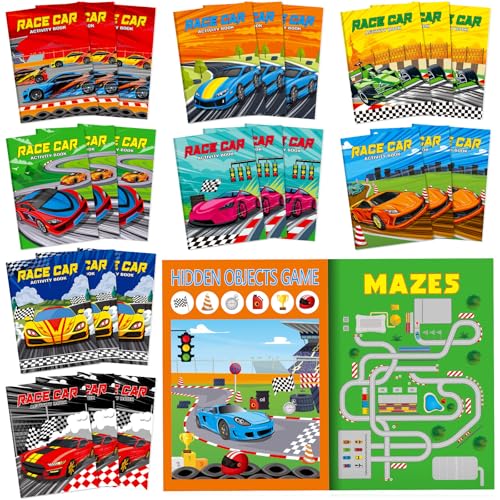 Kosiz 24 Pcs Race Car Activity Books Bulk, Party Favors Mini Books - style: Race Car