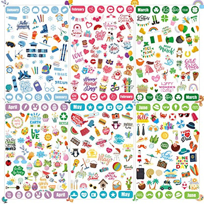 Chinco 24 Sheets 1100+ Monthly Holiday Calendar Planner Stickers