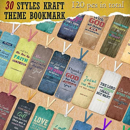 Chinco 120 Pack Father's Day Christian Bookmarks for Men Inspirational Scripture Christian Book Markers Gifts for Women Bulk Retro Page Clips Presents for School Office Supplies - style: Vivid Retro Style
