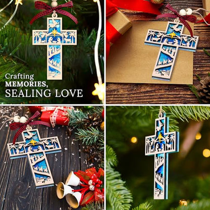 HEXMOZ Nativity Cross Ornament for Christmas Tree - Christian Ornaments - color: Religious Home