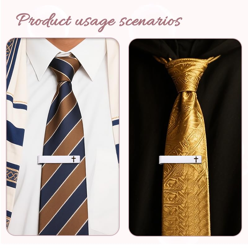 Novelty Religious Cross Tie Clip - Christian Birthday Christmas Gifts for Son Grandson Graduation Valentines Gift Ideas - style: god will be with you