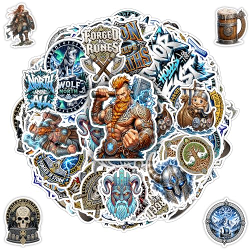 50 PCS Viking Legend Stickers Pack, Norse Rune Raven Wolf Knotwork - color: Viking Stickers