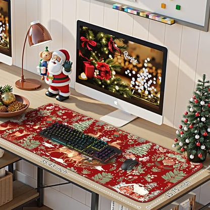 iCasso Christmas Desk Mat, Winter Forest Large Mouse Pad,Red - color: 1-a-red
