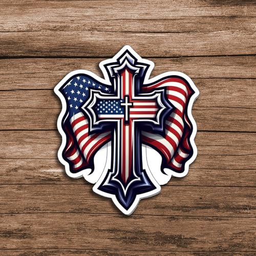 American Flag Cross Sticker 5 Inch – Christian Patriotic Vinyl Decal Waterproof USA Faith Jesus Religious Sticker for Car Truck Laptop Window Bumper - color: 05