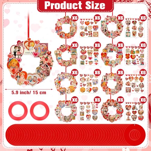 Hollowfly 48 Sets Vintage Valentine DIY Wreath Craft Kit for Kids Classroom - style: Vintage Valentine's Day