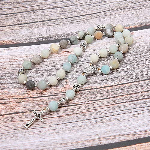 8mm Handmade Anglican Prayer Beads Rosary for Women - color: Silver(Amazonite)