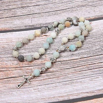 8mm Handmade Anglican Prayer Beads Rosary for Women - color: Silver(Amazonite)