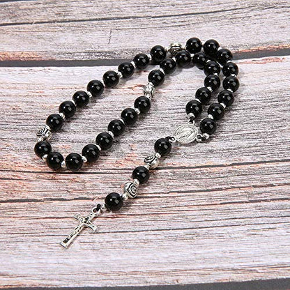 8mm Handmade Anglican Prayer Beads Rosary for Women - color: Silver(Black Agate)