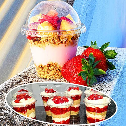 Szsrcywd 50 Pack 9 oz Clear Plastic Cups,Disposable Dessert Cups with No Hole Dome Lids,Crystal PET Party Cup for Parfait,Salad,Ice Cream,Cold Drink,Cupcake - style: 9oz dome lids with no hole