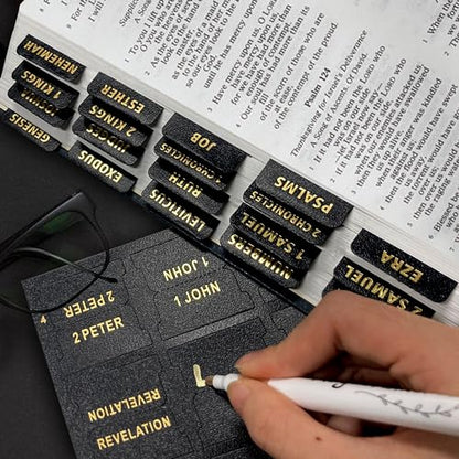 Bible Tabs for Women & Men Black – 80 Gold Foil (66+14 Blank) - color: Black