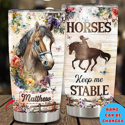 WAZONE Personalized Horse Tumbler 20oz 30oz Custom Name Vacuum Insulated Travel Mug Thermal Cup Motivation Gift for Animal Lover Women Girl Daughter Sister Christmas Birthday Present - color: Horse