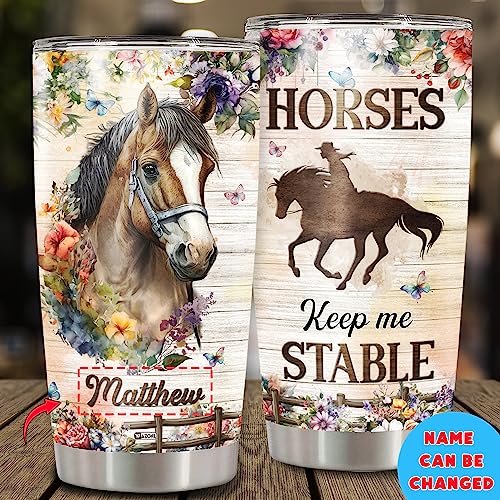 WAZONE Personalized Horse Tumbler 20oz 30oz Custom Name Vacuum Insulated Travel Mug Thermal Cup Motivation Gift for Animal Lover Women Girl Daughter Sister Christmas Birthday Present - color: Horse