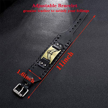 GelConnie Viking Bracelet Punk Leather Cuff Bracelet Gothic Leather Wristband Bracelet with Nordic Amulet Scandinavian Talisman Celtic Pagan Jewelry - color: Black Eagle
