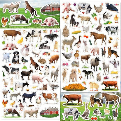 LINAYE 24 Sheets Farm Stickers for Kids, 1270 PCS Farm Animal Cow Horse Stickers for Scrapbooking,Water Bottles,Envelopes,Laptop for Kids Boys Girls - style: Farm Animal 24 Sheets