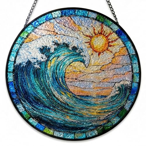 8-inch Hand-Painted Stained Glass Suncatcher Window Decoration Bohemian-Style Stained Glass Window Hanging Garden-Themed Decorative Glass Suncatcher Artistic Wall Accent Unique Housewarming Gift(B5) - color: B5