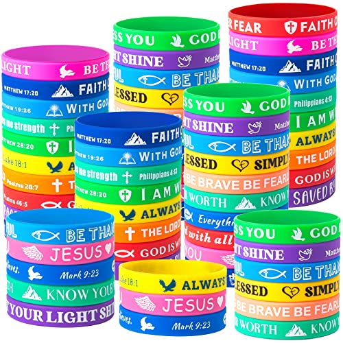 Bible Verse Bracelets – 80 Pcs Bulk Jesus Silicone Wristbands - color: Bright Color