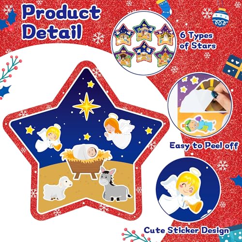 CY2SIDE Christmas Nativity Star Scene Sticker - 12 Set Jesus Birth Christian Sticker for School Reward, Make a Christmas Holy Night Stickers Scene for Classroom Activity Xmas Party Supplies - style: Nativity star