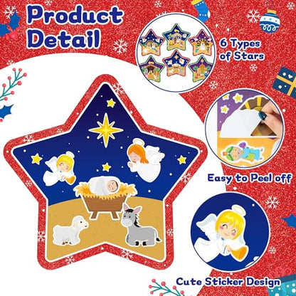 CY2SIDE Christmas Nativity Star Scene Sticker - 12 Set Jesus Birth Christian Sticker for School Reward, Make a Christmas Holy Night Stickers Scene for Classroom Activity Xmas Party Supplies - style: Nativity star