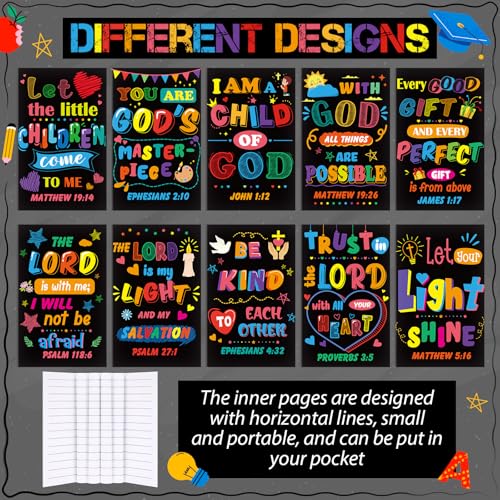 Moinchore 200 Pcs Christian Gift for Women Christian Accessories Include 50 Bible Verses Notebook 50 Church Bookmark 50 Ballpoint Pen Organza Bag Gift for Christmas Church Motivational (Bright) - style: Bright