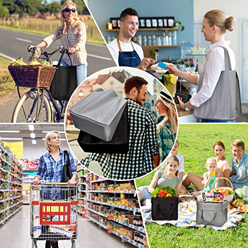 JERIA 24-Pack Reusable Grocery Bags，Large Washable Foldable Shopping Bags，Heavy Duty Tote Bags with Reinforced Handles - color: Black Grey