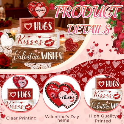 Britimes Tiered Tray Decor Set, 4 Pack, Wooden Table Sign, Heart Kisses - style: Be Mine Gift Valentine
