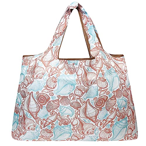 allydrew Large Foldable Tote Nylon Reusable Grocery Bags, Seashells - color: Seashells
