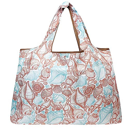 allydrew Large Foldable Tote Nylon Reusable Grocery Bags, Seashells - color: Seashells
