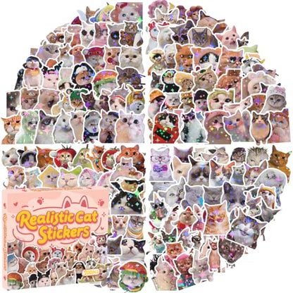 200 PCS Holographic Cat Stickers Pack, Kawaii Cat Meme Stickers Funny Kitten Sticker for Water Bottles Laptop Luggage Suitcase, DIY Waterproof Vinyl Decals Gifts for Adults - style: 200 PCS Holographic Cat Meme Stickers - With Gifts Box