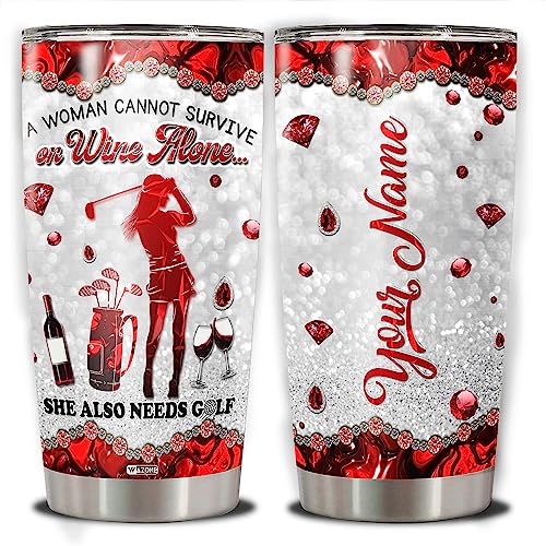 WAZONE Personalized Golf Player Tumbler 20oz 30oz Stainless Steel Custom Name Vacuum Insulated Travel Coffee Mug Novelty Cup Sporty Themed Gift Birthday Christmas for Women Friends - color: Golf