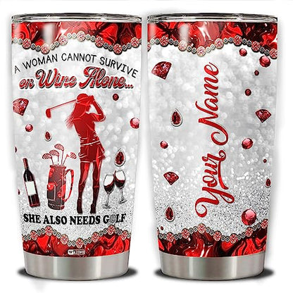 WAZONE Personalized Golf Player Tumbler 20oz 30oz Stainless Steel Custom Name Vacuum Insulated Travel Coffee Mug Novelty Cup Sporty Themed Gift Birthday Christmas for Women Friends - color: Golf