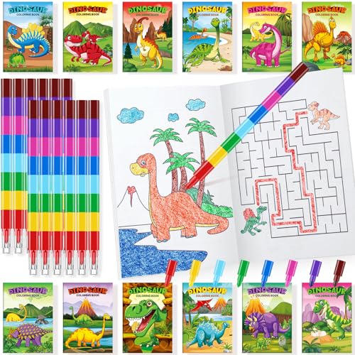 BenLouis 24 Dinosaur Mini Coloring Books with 24 Crayons for Kids Bulk - style: Dinosaur