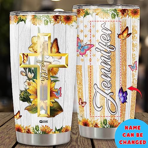 WAZONE Personalized Christian Faith Tumbler Cup American Flag Jesus Stainless Steel Insulated Travel Mug 20oz 30oz Christmas Birthday Religious Custom Name Gifts For Women Christians - color: Christian