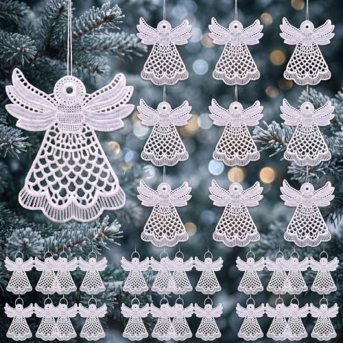 Lunmon 48 Pcs Christmas Crochet Angels Ornaments for Christmas Tree, White - style: Christmas Angels