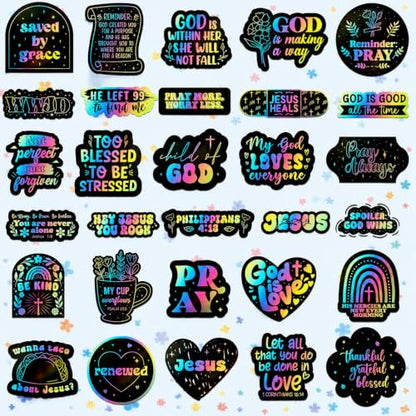 100 PCS Holographic Christian Stickers for Women, Kids, Let's Faith It By Puraesla - Lumina Series - Scripture Religious, Jesus Bible Verse for Journaling & Decor Laptop, Phone, Water Bottle - style: Lumina-100 Let's Faith It