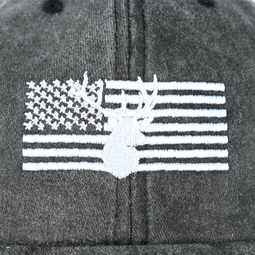 Embroidered Baseball Cap for Women Men Vintage Adjustable Washed Distressed Denim Baseball Hat - color: Deer Skull