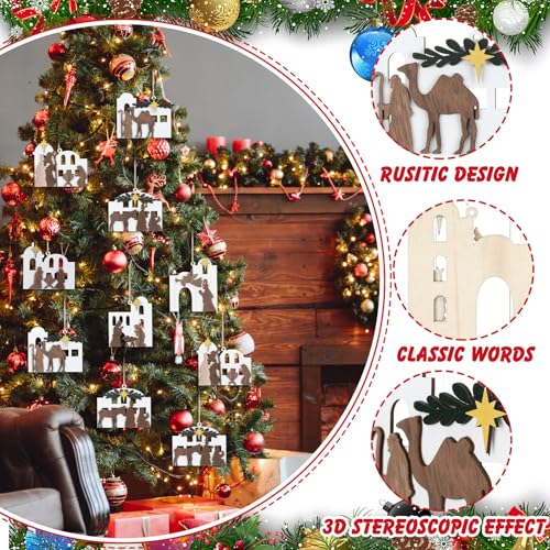 Shellwei 24 Pcs Christmas Wooden Nativity Ornaments Set Bulk Gift - style: Classic