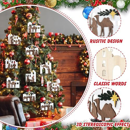 Shellwei 24 Pcs Christmas Wooden Nativity Ornaments Set Bulk Gift - style: Classic