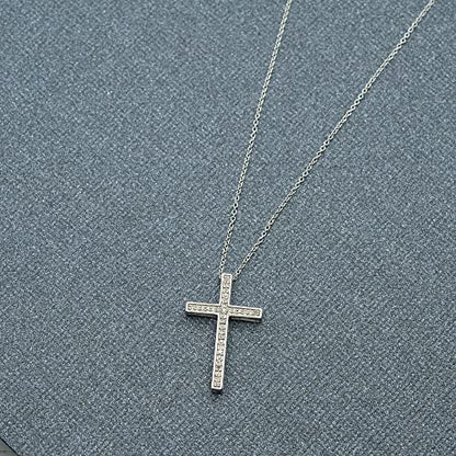 Timeless Love 925 Sterling Silver Classic Cross Necklace with 1/10 CTW Natural Round Diamond, 18 in Pendant Chain, Spring Ring Clasp, for Women, Meaninful Faith Gift