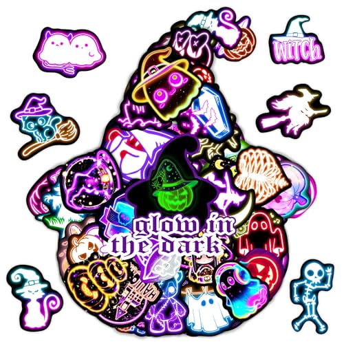 65 Pcs Glow in The Dark Neon Halloween Stickers for Kids, Waterproof Decals for Water Bottle, Vinyl Laptop Decor for Teens Girls Boys, Students Classroom Prizes - color: Luminescent-453ksxx