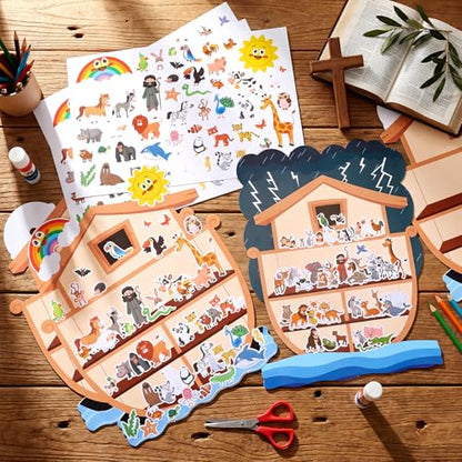 Thyle 12 Set Noahs Ark Sticker Scene Craft Kit for Kid,Sunny and Rainy Days - style: Sunny and Rainy Days