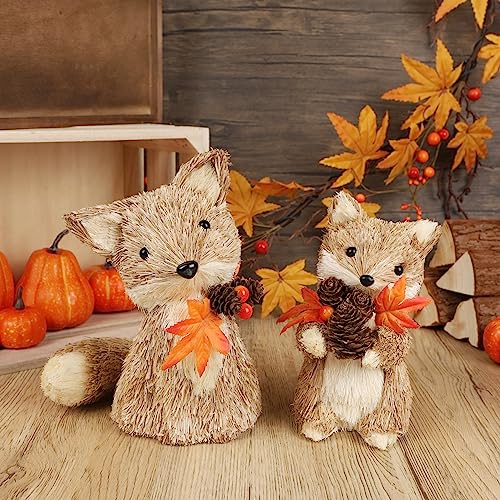 winemana Fall Decor Set of 2 Sisal Fox, Thanksgiving Decorations for Home - style: style 1