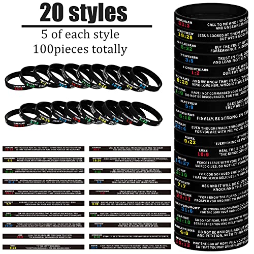 Sinmoe 100 Pcs Bible Verse Bracelets Bulk Religious Silicone Wristbands