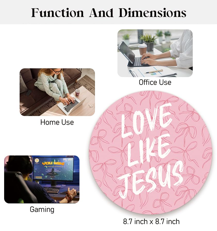 Pink Bow Christian Round Mouse Pad, Jesus Christian Scripture Quote - color: Jesus
