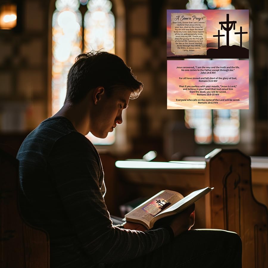200 Pcs Sinner’s Prayer Cards Bulk, Christian Bible Tract Salvation Cards, Double-Sided Gospel Scripture Cards, Religious Pocket Cards for Witnessing, Ministry, Church Outreach, Gifts