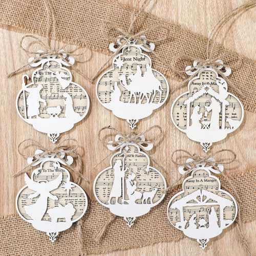 Shellwei 24 Pcs Christmas Wooden Nativity Ornaments Set Bulk Gift - style: Charming