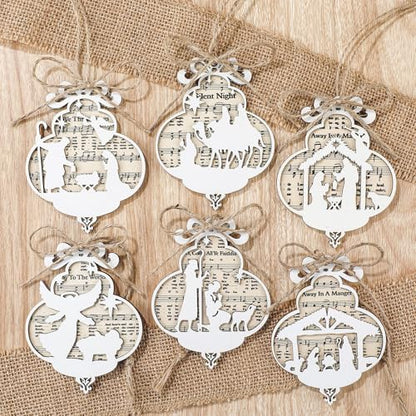 Shellwei 24 Pcs Christmas Wooden Nativity Ornaments Set Bulk Gift - style: Charming