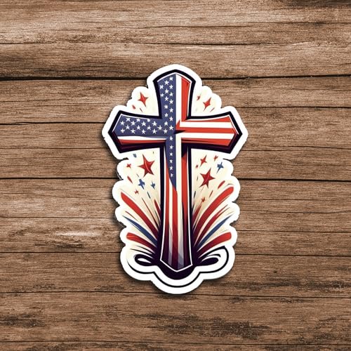 American Flag Cross Vinyl Sticker 3 Inch Waterproof Christian Patriotic Decal Jesus Faith Religious Graphic for Car Laptop Water Bottle Window Bumper Auto Accessory - color: 02