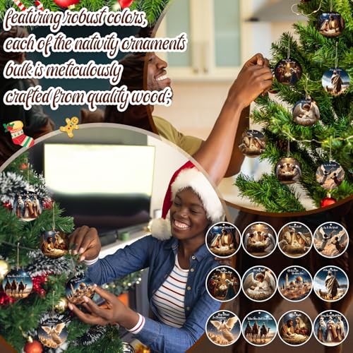 Soaoo 60 Pcs Christmas Nativity Scene Ornaments Bulk Wooden Decor, African - style: African